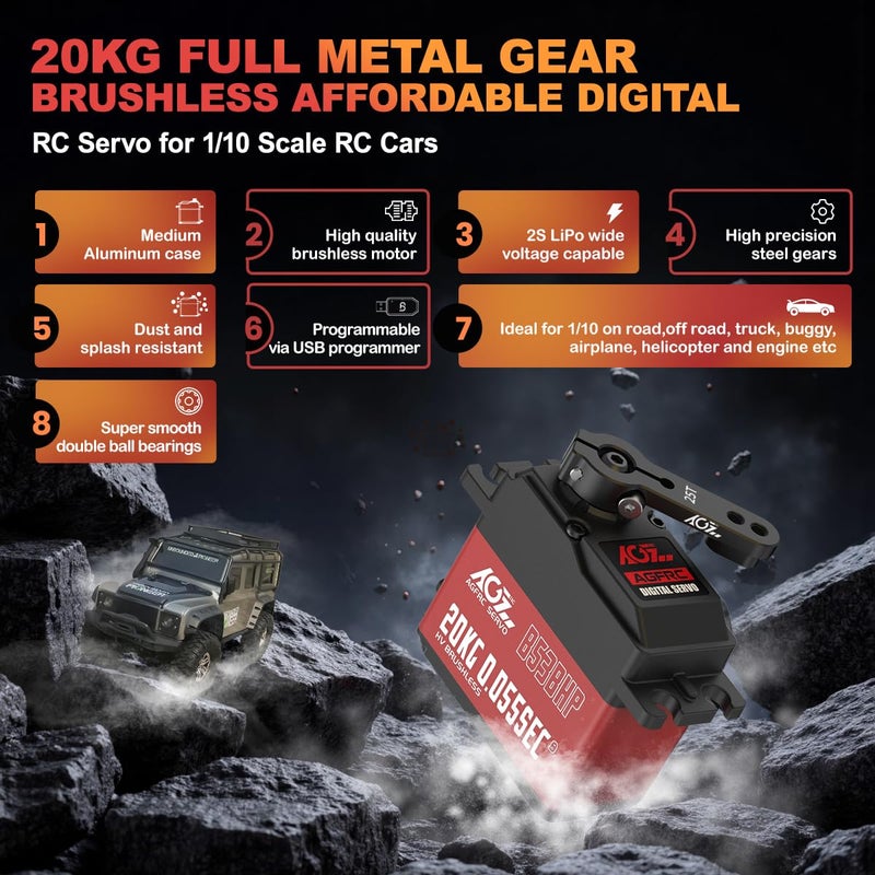 AGFRC High-Speed Brushless Steering RC-Servo-Motor - 0.055Sec Upgraded Digital Servo with Metal Gear for 1/10 RC Car Boat Crawler(B53BHP V2) - Image 3